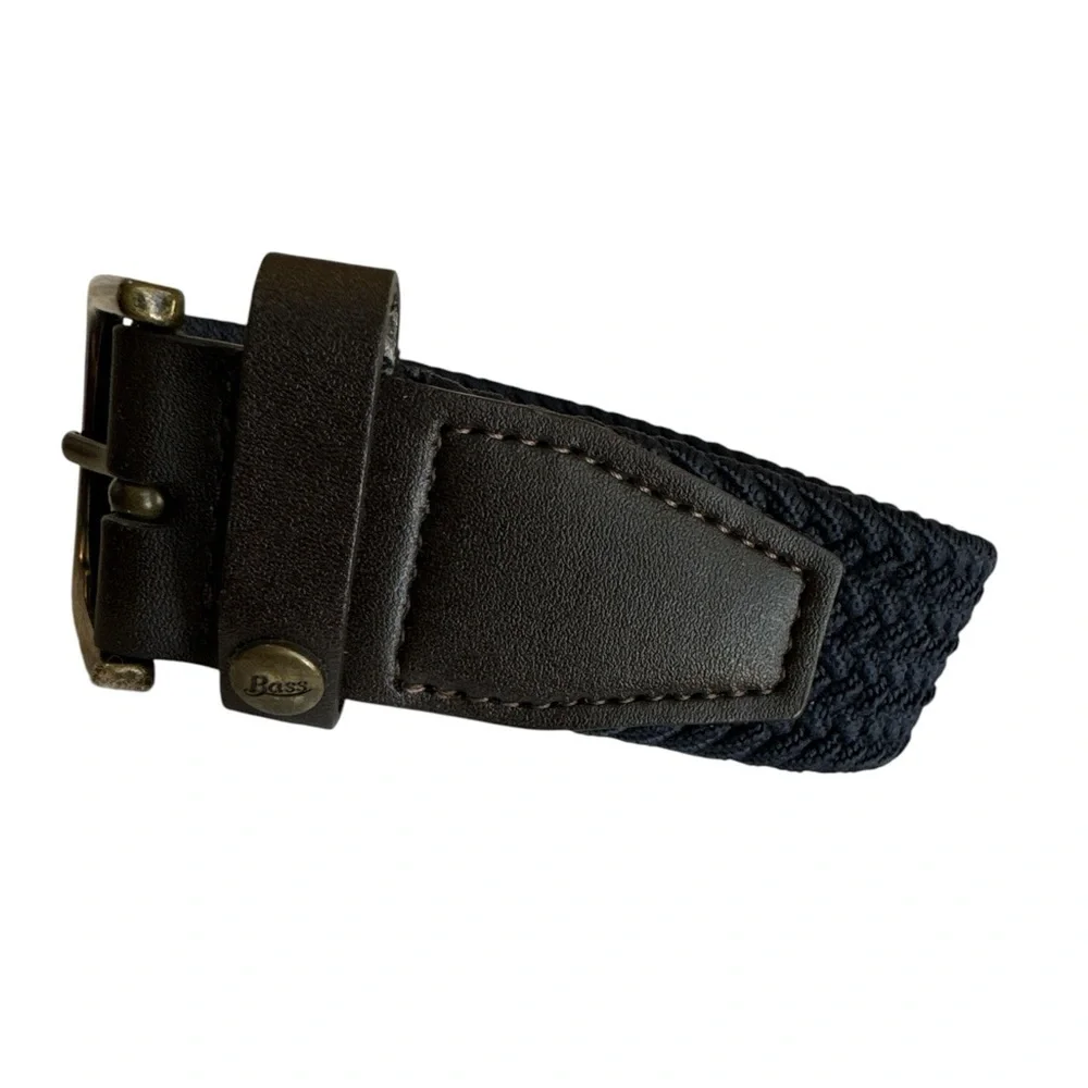 Men’s G. H. Bass & Co Braided Canvas & Genuine Leather Navy Blue Belt Size Large
